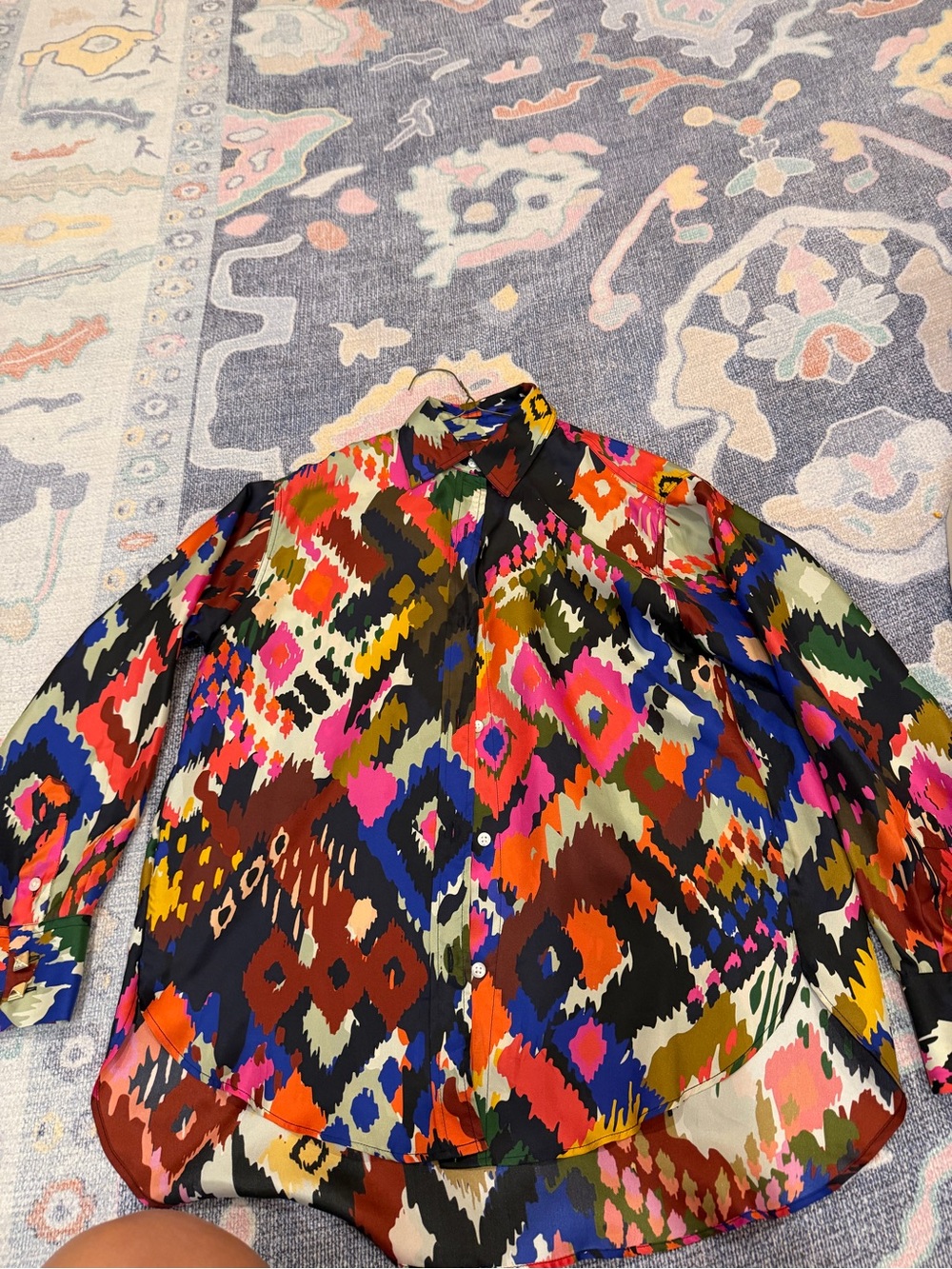 Vilagallo Multicolor Ikat-Print Long-Sleeve Button-Down Shirt